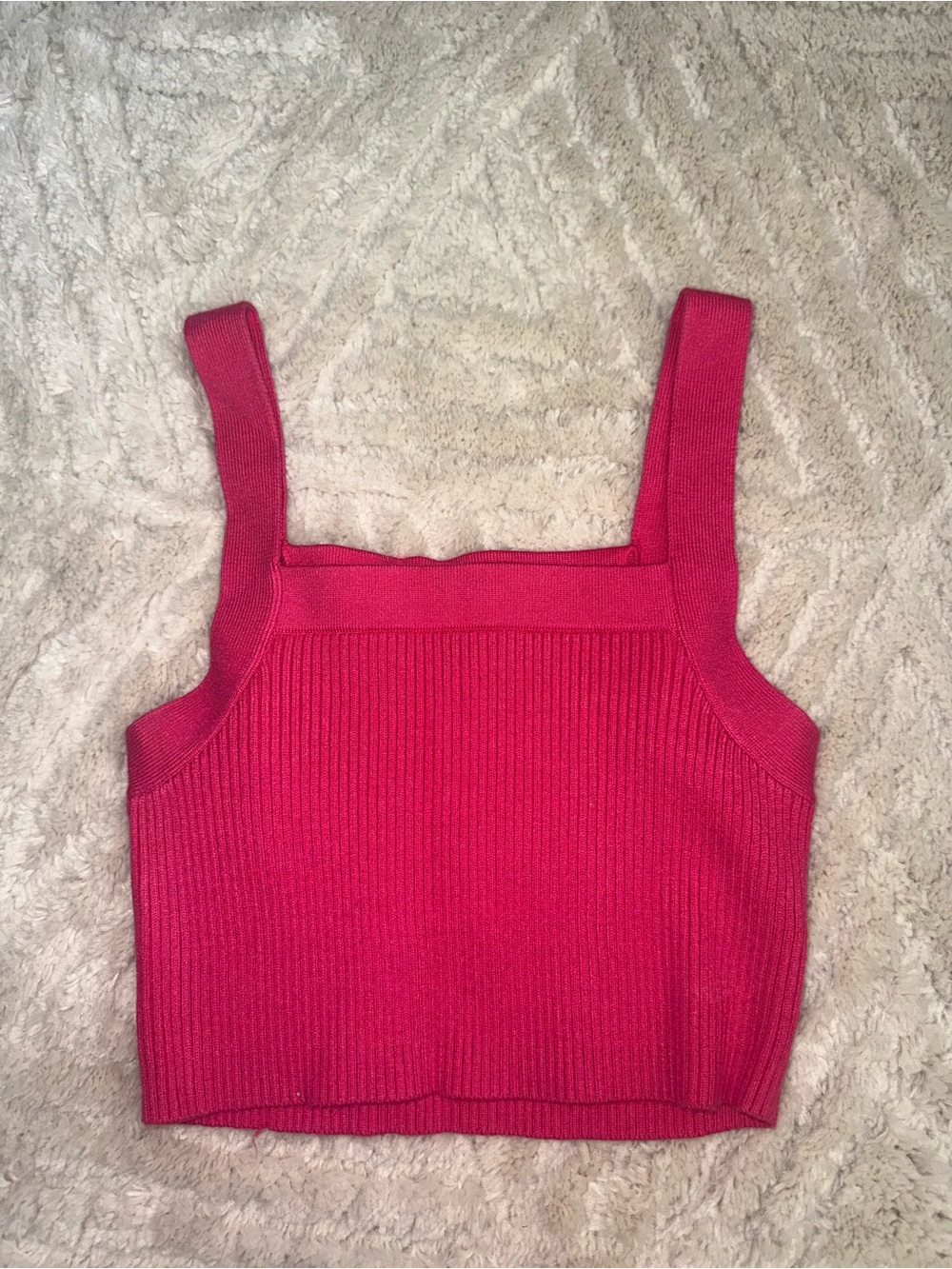 Ribbed Square-Neck Crop Tank — Pink
